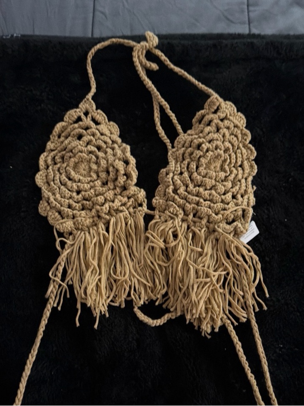 Crochet Fringe Bralette - Tan